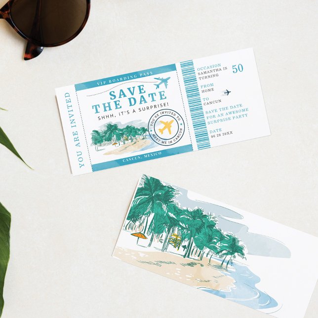 50e Anniversaire Passe d'embarquement Invitation (50th Birthday Save the Date Surprise Party)