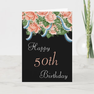 50e Anniversaire Pêcher Roses Bonne carte d'annive