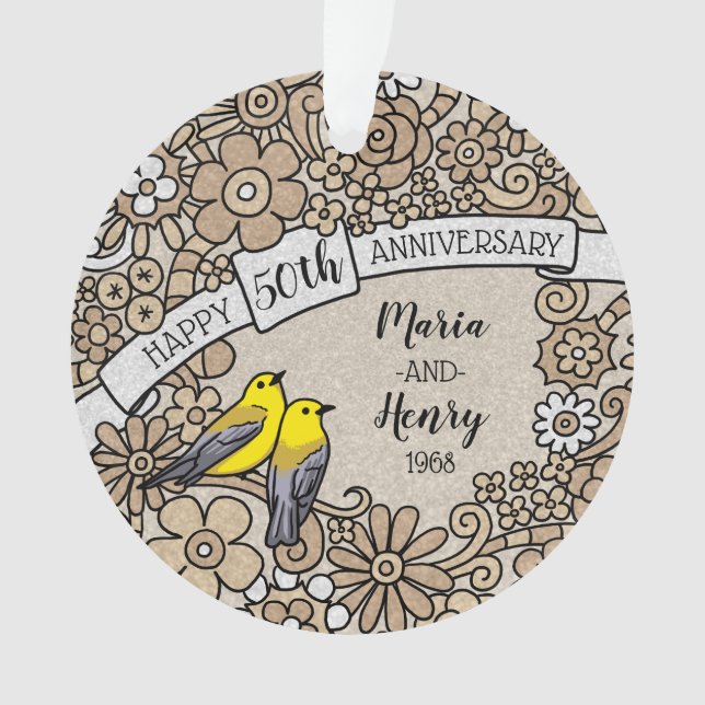 50e anniversaire personnalisé, Oiseaux floraux d'o (devant)
