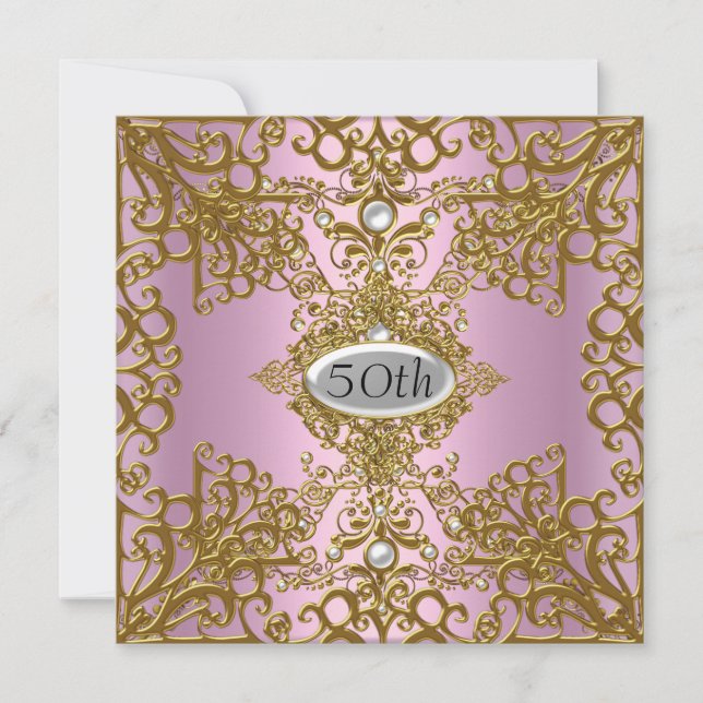 50e anniversaire Pink Party Invitation Bijou Metal (Devant)
