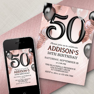50e anniversaire Rose Gold Ballons Invitation