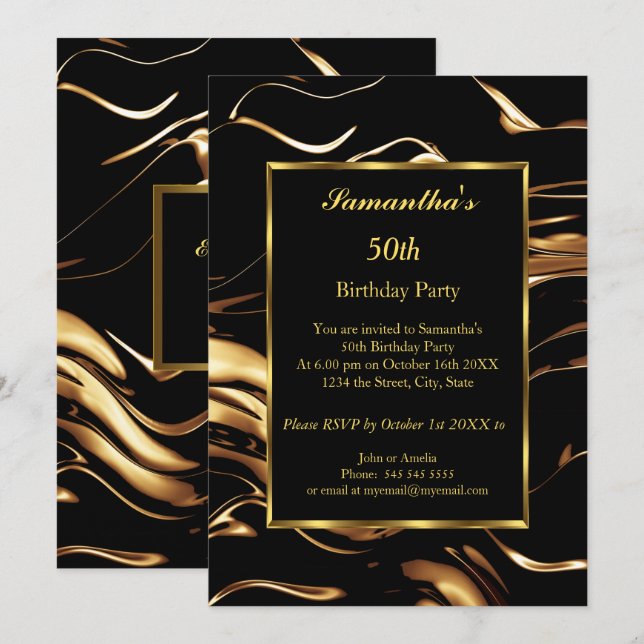 50e Anniversaire Soirée Gold Black Invitation Abst (Devant / Derrière)