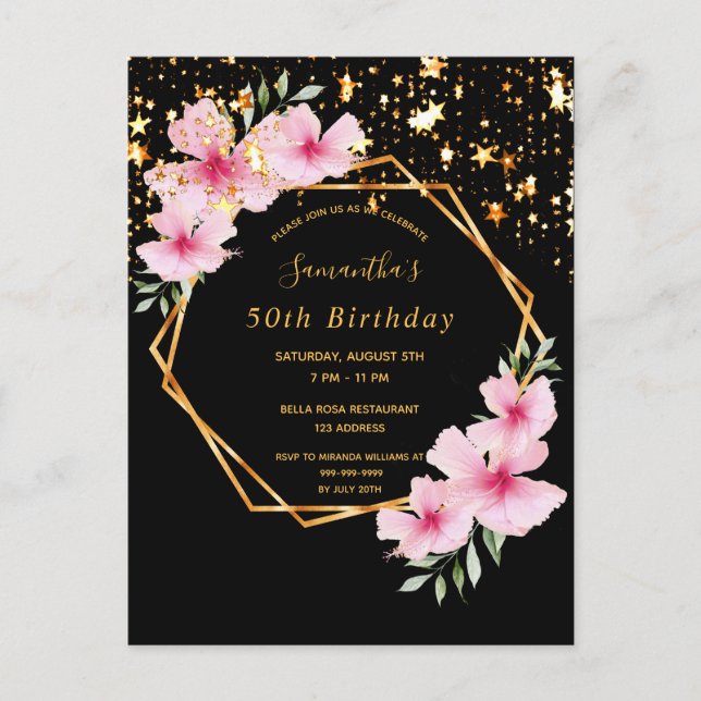 50e anniversaire tropical noir étoiles invitation (Devant)