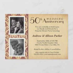 50e anniversaire vintage Deux photos Invitation
