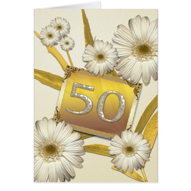 50e Birthday card witdaisies. (Devant)