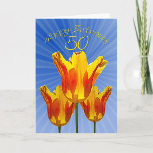 50e carte d'anniversaire, tulipes pleines de solei