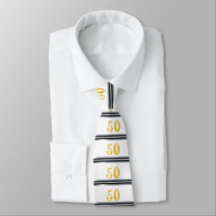 50e Cravate d'anniversaire Noir, Argent et Blanc