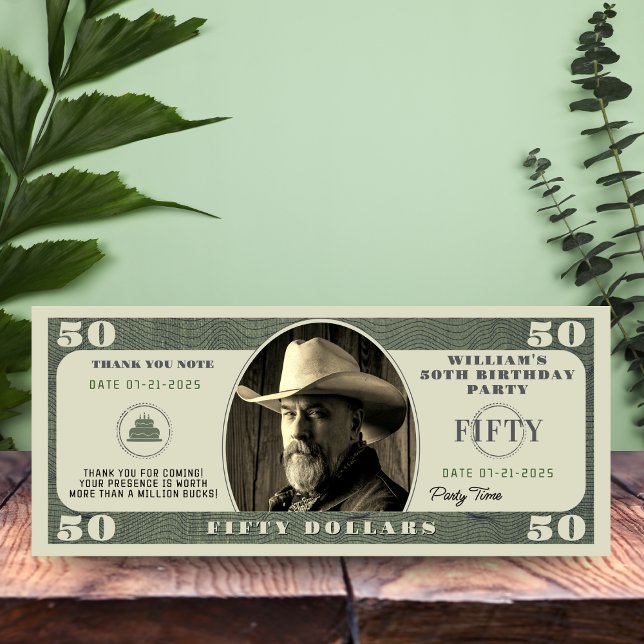 50e fête d'anniversaire 50 dollars Carte de remerc (50th Birthday Party 50 Dollar Bill Thank You
)