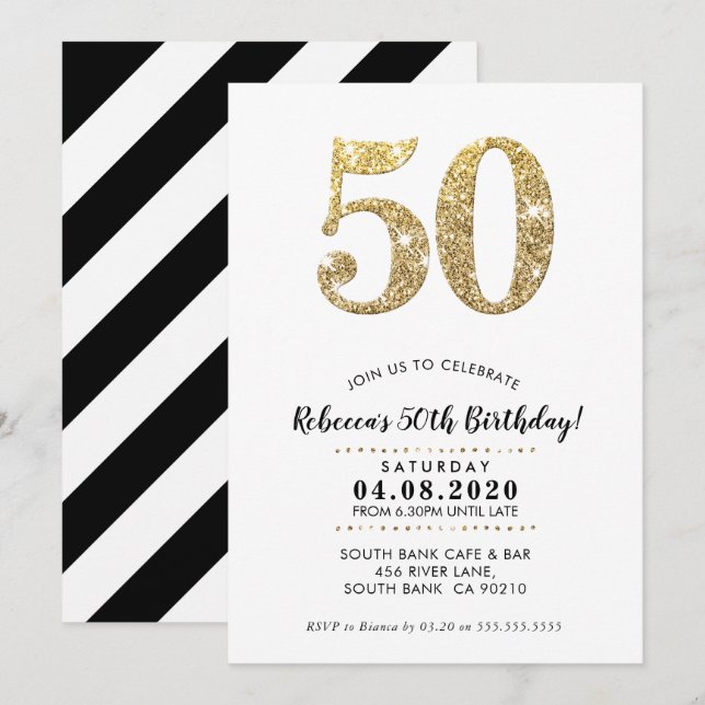 50E FÊTE D'ANNIVERSAIRE INVITATION parties scintil (Devant / Derrière)