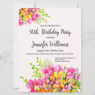 50e invitation anniversaire, fleurs roses et orang