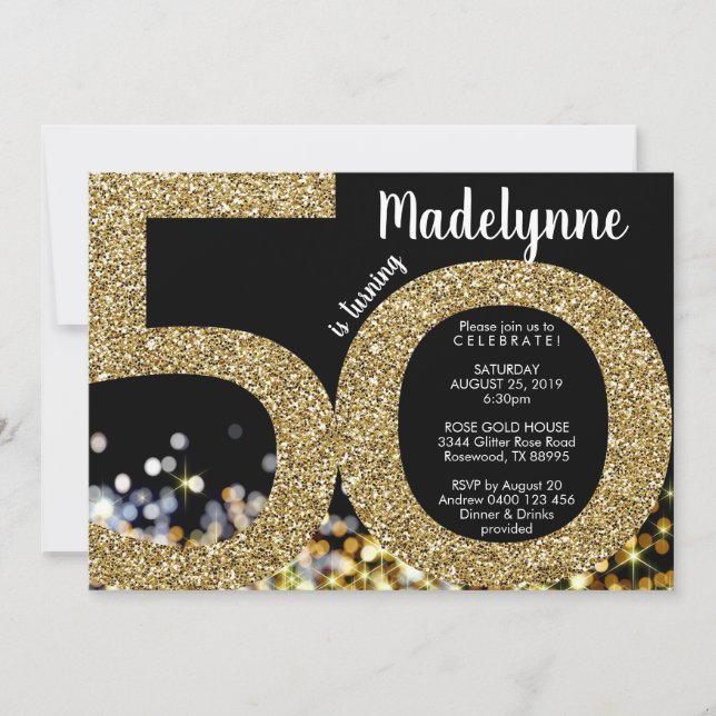 50e Invitation d'anniversaire Gold - 50e Invitatio (Devant)