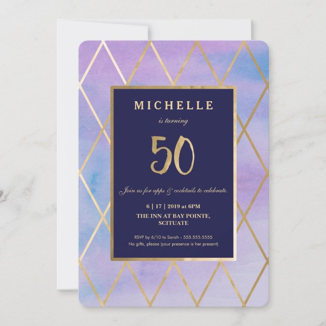 50e Invitation d'anniversaire - Gold, Elegant, Cin (Devant)