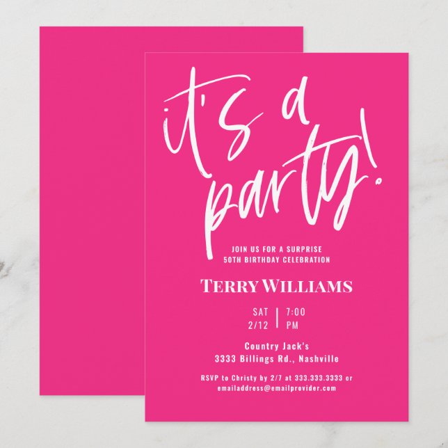 50e Invitation de fête d'anniversaire Hot Pink (Devant / Derrière)