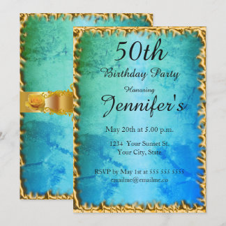 50e Invitation de fête d'anniversaire Turquoise bl