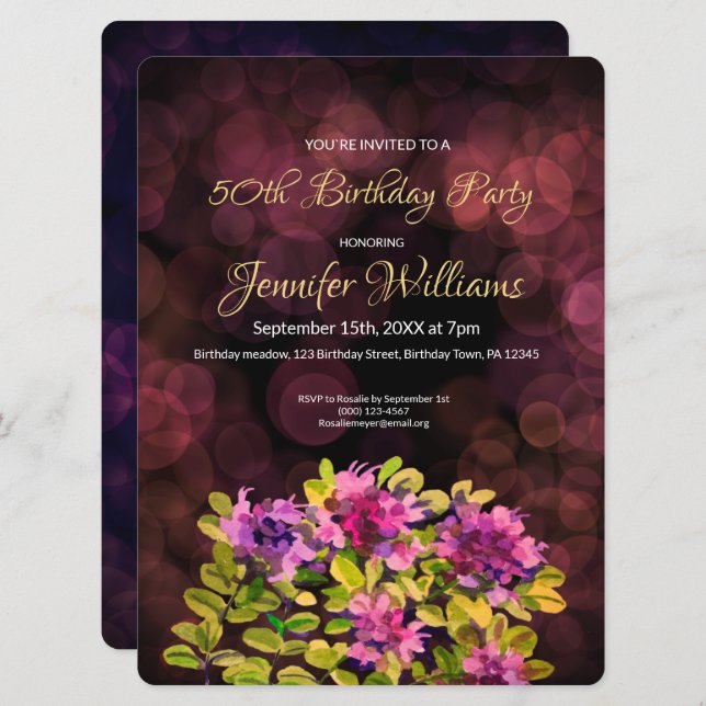 50ème anniversaire invitation thym (Devant / Derrière)