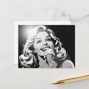 50er BW Grafik-Comic-Stil Eis-Blondine Postkarte