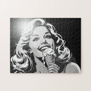 50er BW-Grafik-Comic-Stil Eiscreme-Blondine