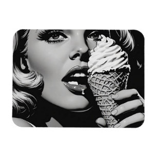 50er BW Grafik-Comic-Stil Eiscreme-Blondine Magnet