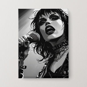 50er BW-Grafik-Comic-Stil-Goth-Punk-Sänger Button