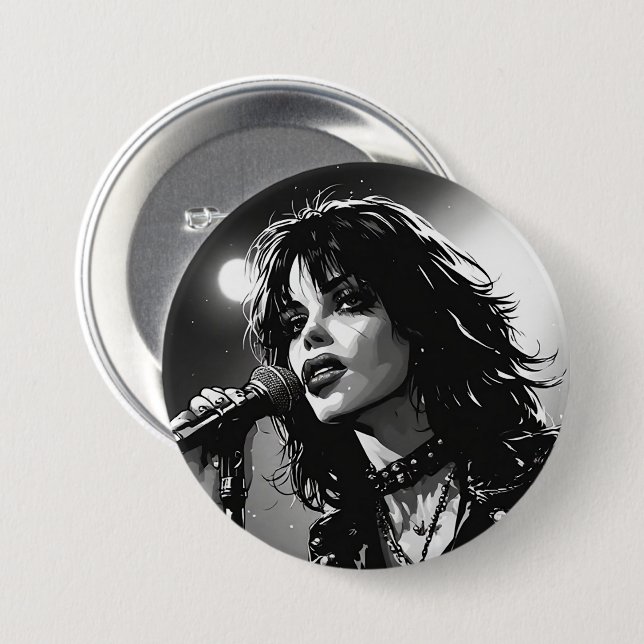 50er BW-Grafik-Comic-Stil Goth-Punk-Sänger  Button (Vorne & Hinten)