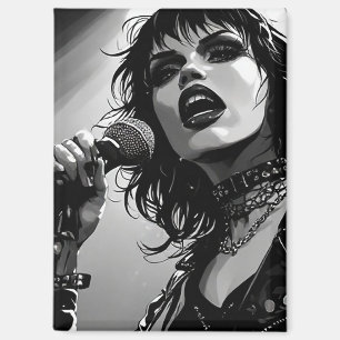 50er BW-Grafik-Comic-Stil-Goth-Punk-Sänger Magnet