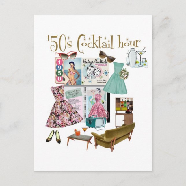 "50er Cocktail-Stunde Postkarte (Vorderseite)