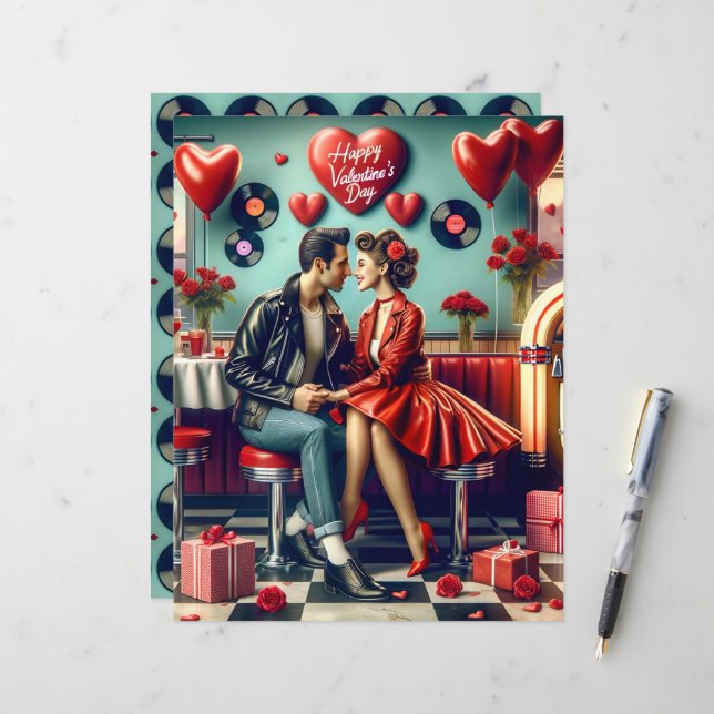 50er Diner Valentine Scrapbook Paper (Vorderseite/Rückseite Beispiel)