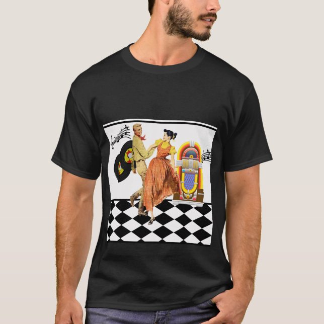 50er Jahre Diner Juke Box Platten Couple Dancing T-Shirt (Vorderseite)