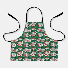 50er Jahre Grünes Weihnachtsmuster mit Kätzchen Schürze
