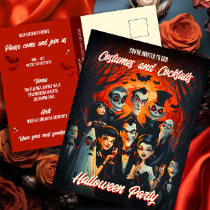 50er Kostüme Cocktails Erwachsene Halloween Einlad Postkarte
