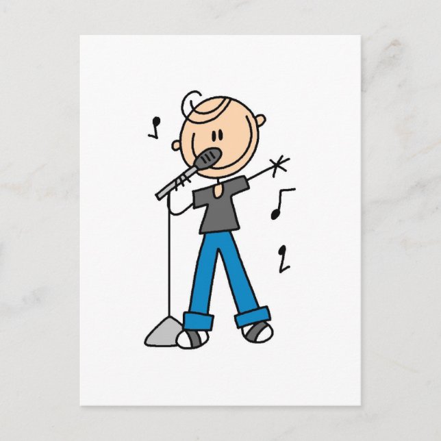 50er Male Singer Strichmännchen T - Shirt und Gesc Postkarte (Vorderseite)