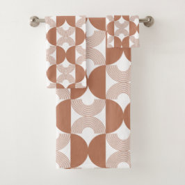 50er Modern Midjahrhundert Retro Line Kunst braun  Badhandtuch Set