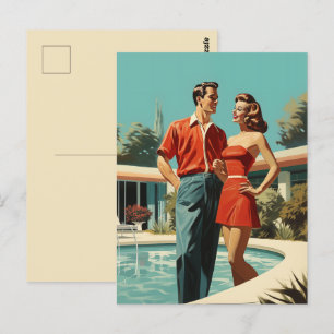 50er Paar am Pool Postkarte