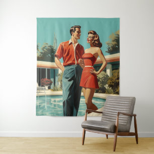 50er Paar am Pool Wandteppich