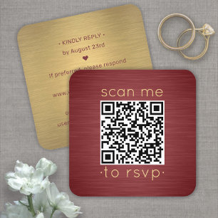 50er Pack QR RSVP bordeauxrote und goldene Hochzei Quadratische Visitenkarte