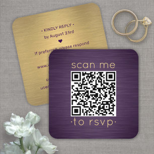 50er Pack QR RSVP lila und gold Hochzeitseinlage Quadratische Visitenkarte