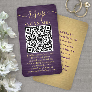 50er Pack QR RSVP lila und gold Hochzeitseinlage Visitenkarte