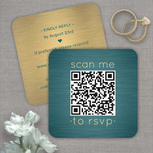 50er Pack QR RSVP Türkis und Gold Hochzeitseinlage Quadratische Visitenkarte