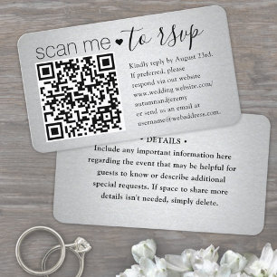 50er Pack Scan Me QR RSVP Faux Silber Gehäuse Visitenkarte