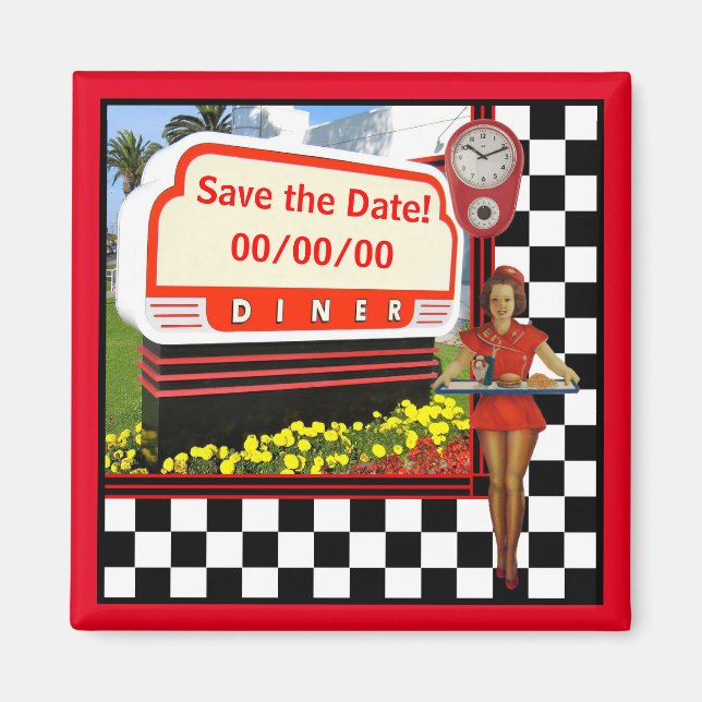 50er Retro Diner Rettete-the-Date Magnet (Vorne)