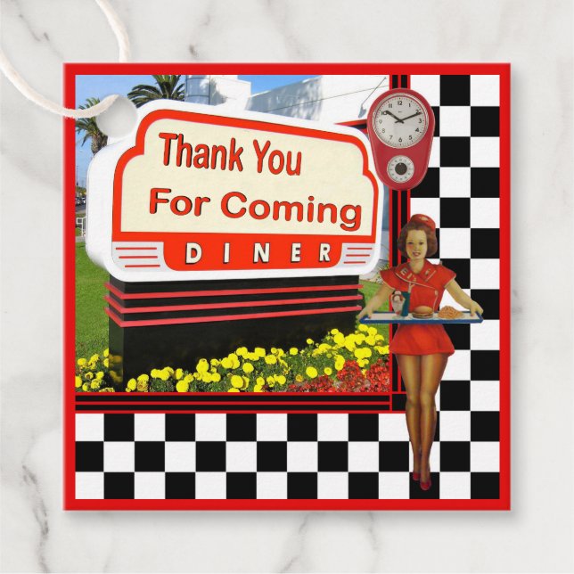 50er Retro Diner Vielen Dank Geschenkanhänger (Vorderseite)