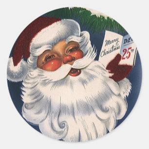 50er Retro Jolly Santa Claus, Weihnachtsfeiertage Runder Aufkleber
