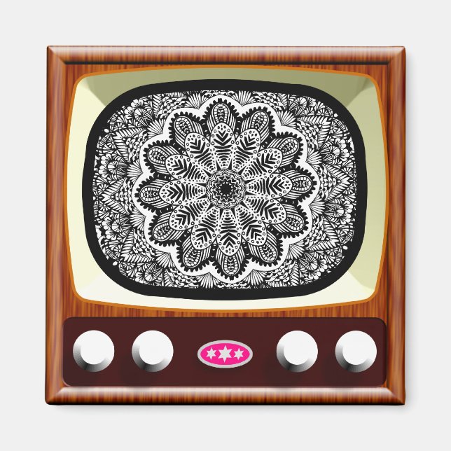 50er TV Living Black and White Magnet (Vorne)