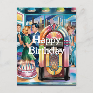 50er Vintag Retro Jukebox, Diner, Geburtstagskuche Postkarte