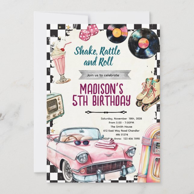 50s retro birthday party invitation (Devant)