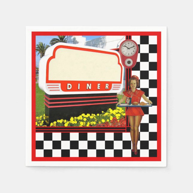 50s Retro Diner Blank Sign Serviette (Vorderseite)