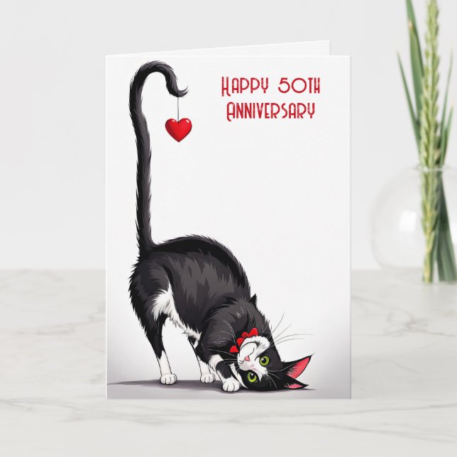 50th Anniversary Cat With Red Heart Karte (Vorderseite)