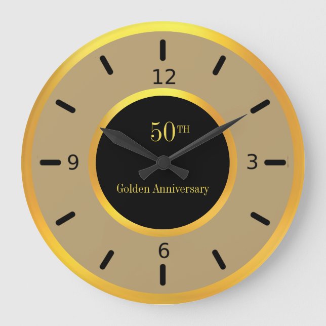 50th Anniversary Gold Black & Beige Große Wanduhr (Vorderseite)