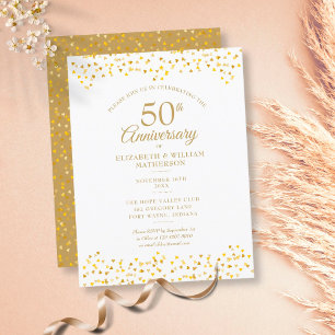 50th Anniversary Golden Love Hearts Einladungspostkarte