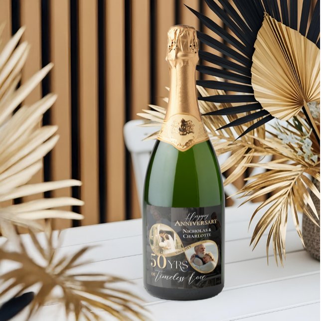 50th Anniversary Infinity Then & Now Photo Collage (50th Anniversary Infinity Then & Now Photo Collage Sparkling Wine Label)